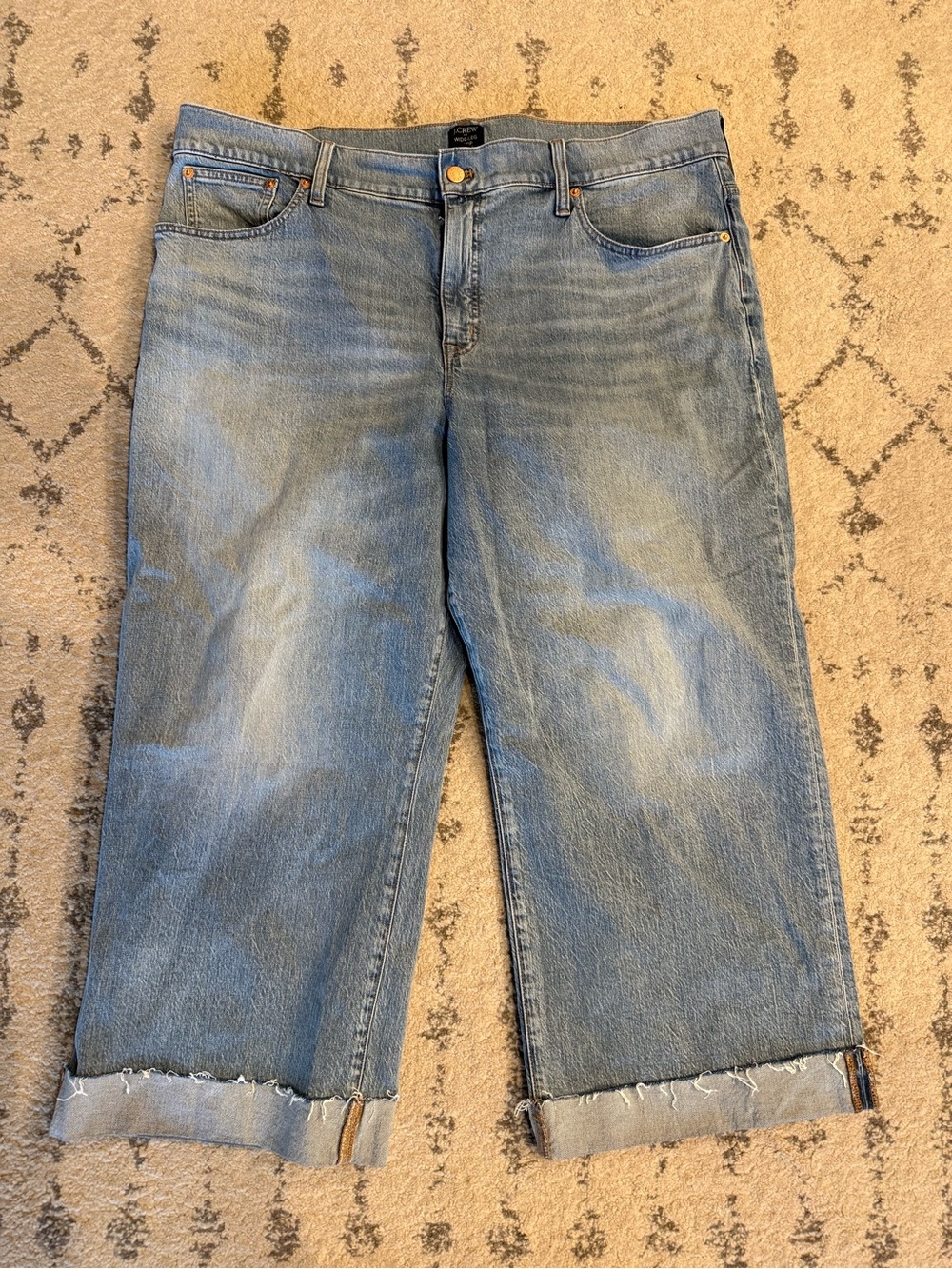 J. Crew Light Blue Wide-Leg Cuffed Jeans